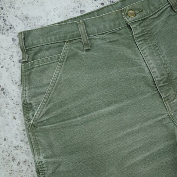 Vintage Y2K CRAZY Faded Green Carhartt Carpenter Shorts B25 MOS 33x8 - Picture 8 of 14